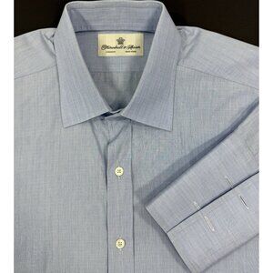 Turnbull & Asser Mens Dress Shirt French Cuff Size 44 17.5 Made In Italy Blue